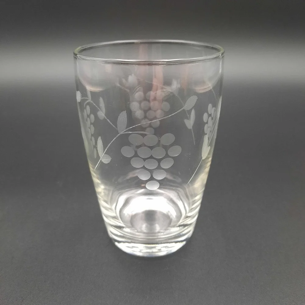Vintage Etched Crystal Grape Tumbler – MCM Clear‎ Juice Glass w/ Vine Design